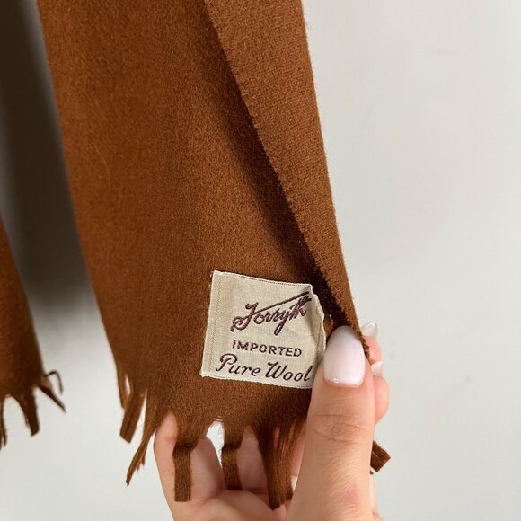 Vintage Jorsyth Solid Brown Imported Pure Wool Scarf 49" x 12" - Picture 2 of 5